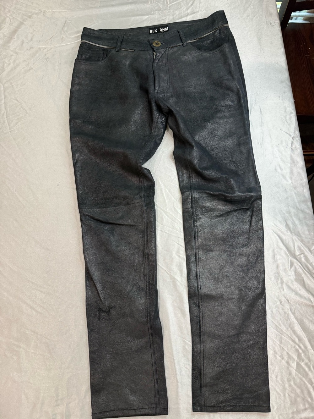 BLK DNM Black Genuine Leather Pants Women's Straight Leg Designer Size 32